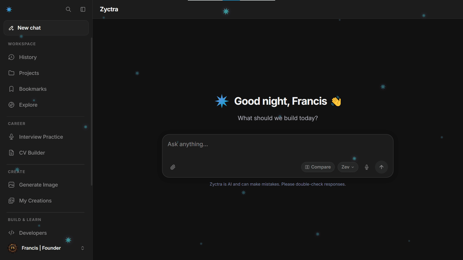 Zyctra AI assistant with memory — live screenshot